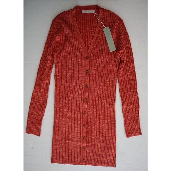 One Grey Day 50OGD811 Women's Sz M Red L/S Ribbed Button Down Sweater Dress - Picture 1 of 6